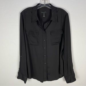 Investments long-sleeved black blouse, size large